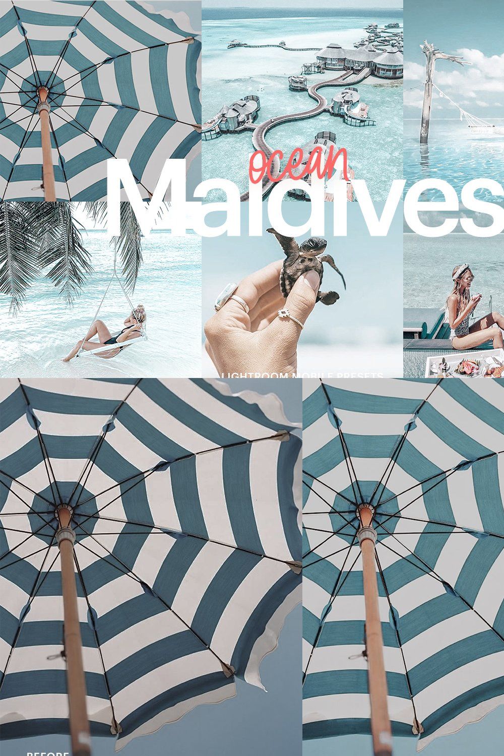 Lightroom Preset-Maldives Ocean pinterest preview image.