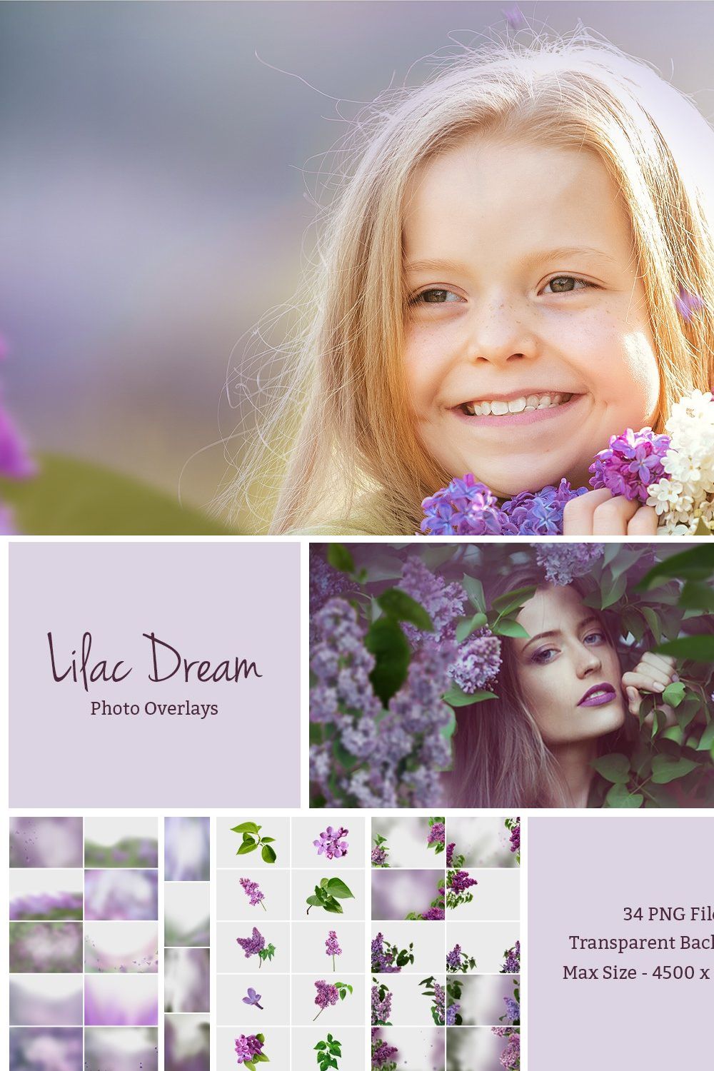 Lilac Photo Overlays (39 PNG) pinterest preview image.