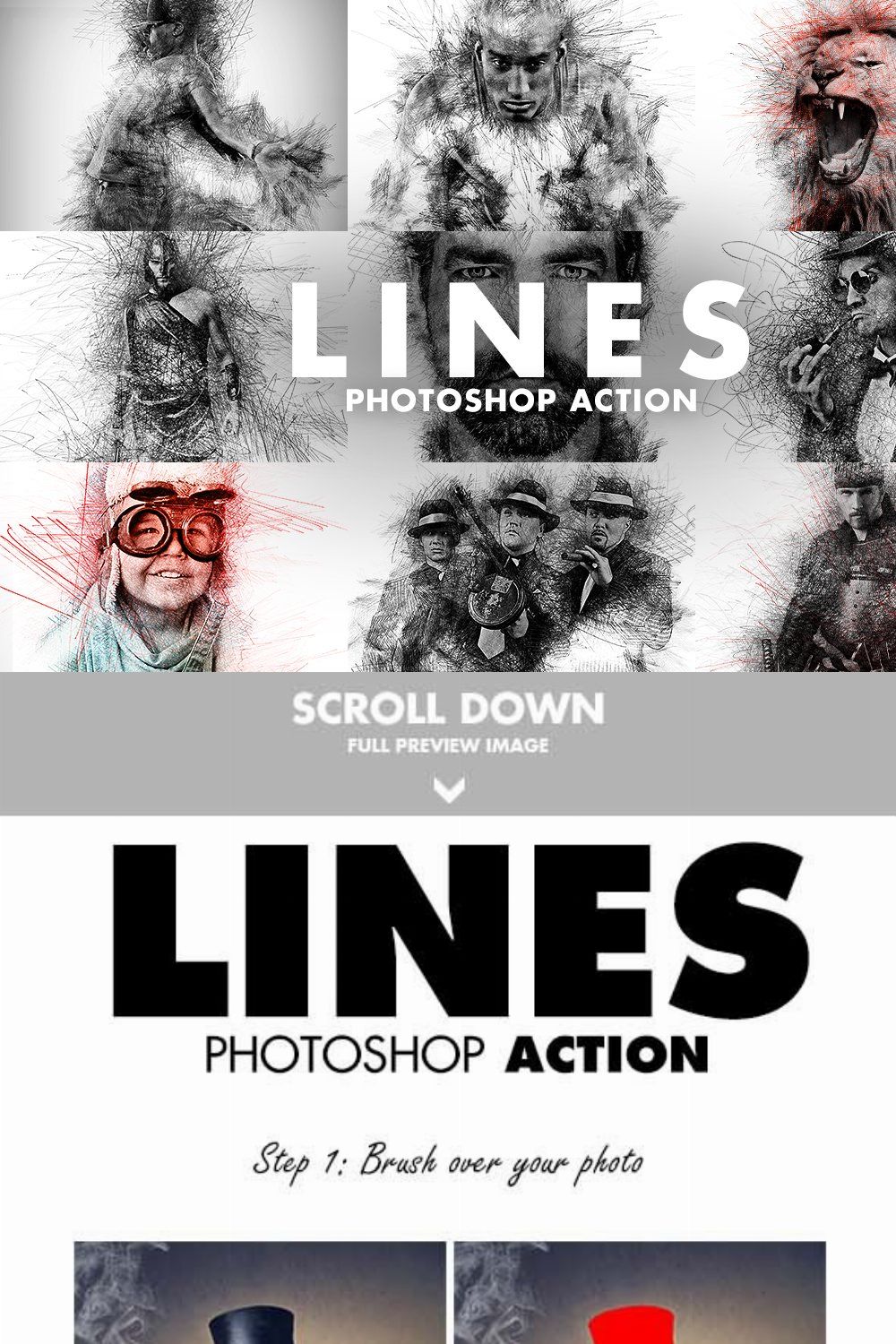 Lines Photoshop Action pinterest preview image.
