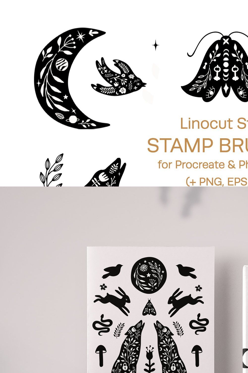 Linocut Style Stamp Brushes pinterest preview image.