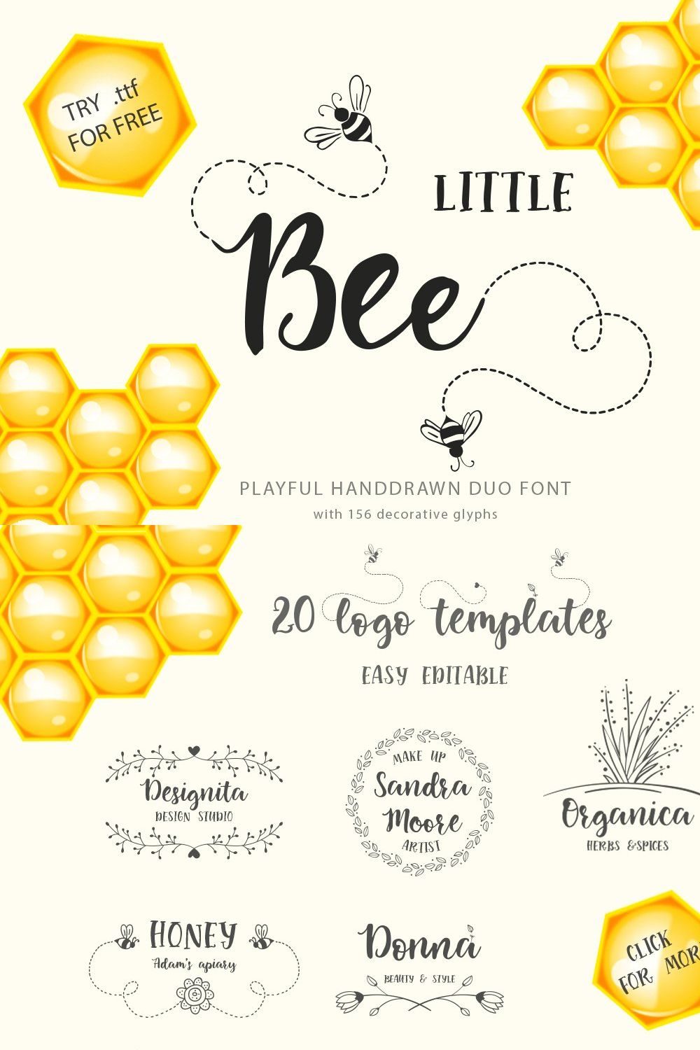 Little Bee. Duo font & logos. pinterest preview image.