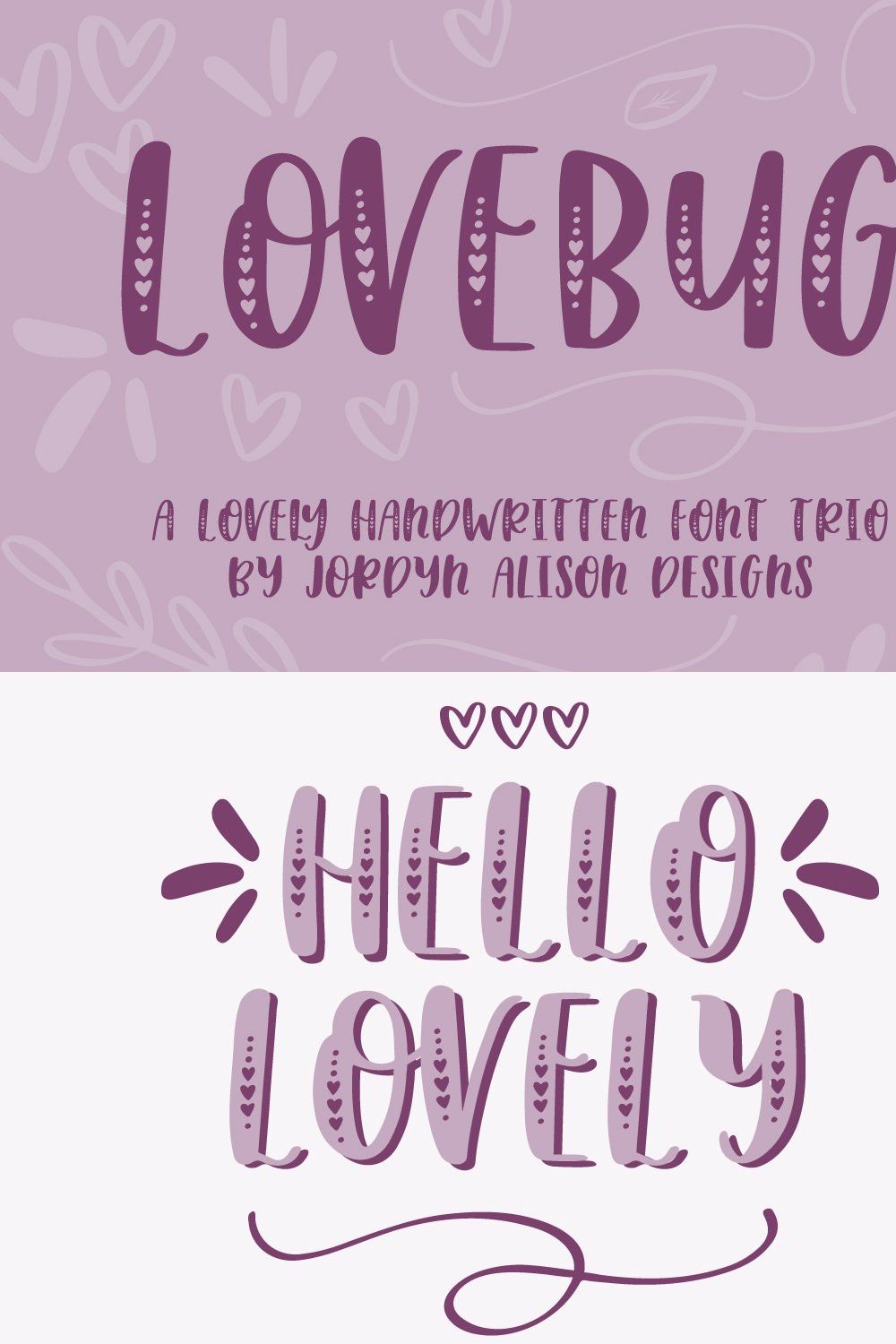 Lovebug Hearts Font Trio pinterest preview image.