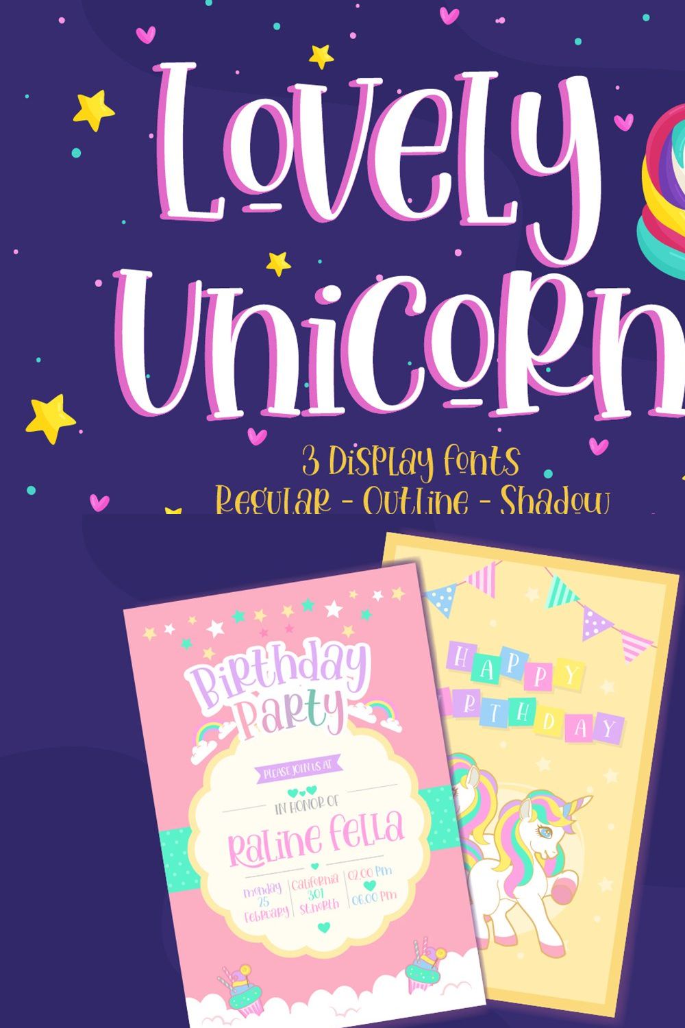 Lovely Unicorn - 3 Display Font pinterest preview image.