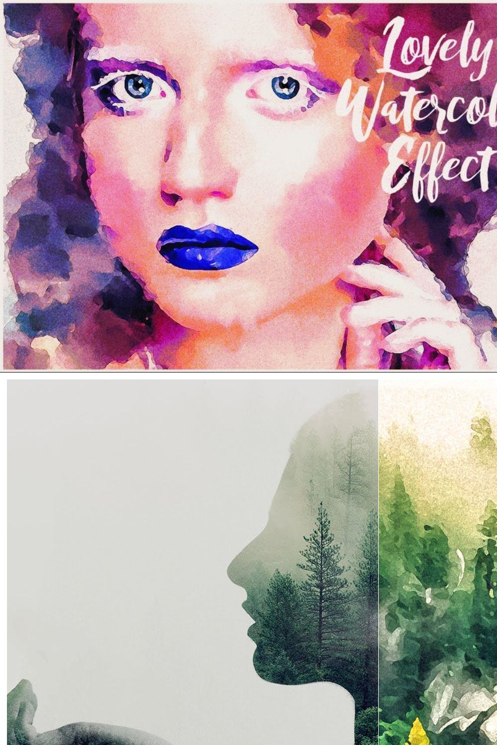 Lovely Watercolor Effect Actions PS pinterest preview image.