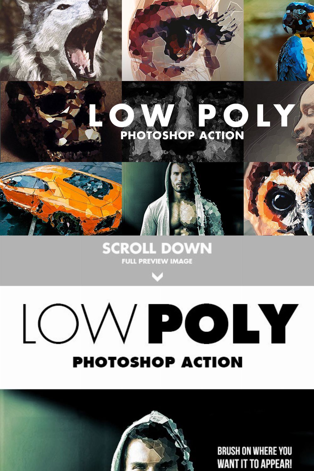 Low Poly Photoshop Action pinterest preview image.