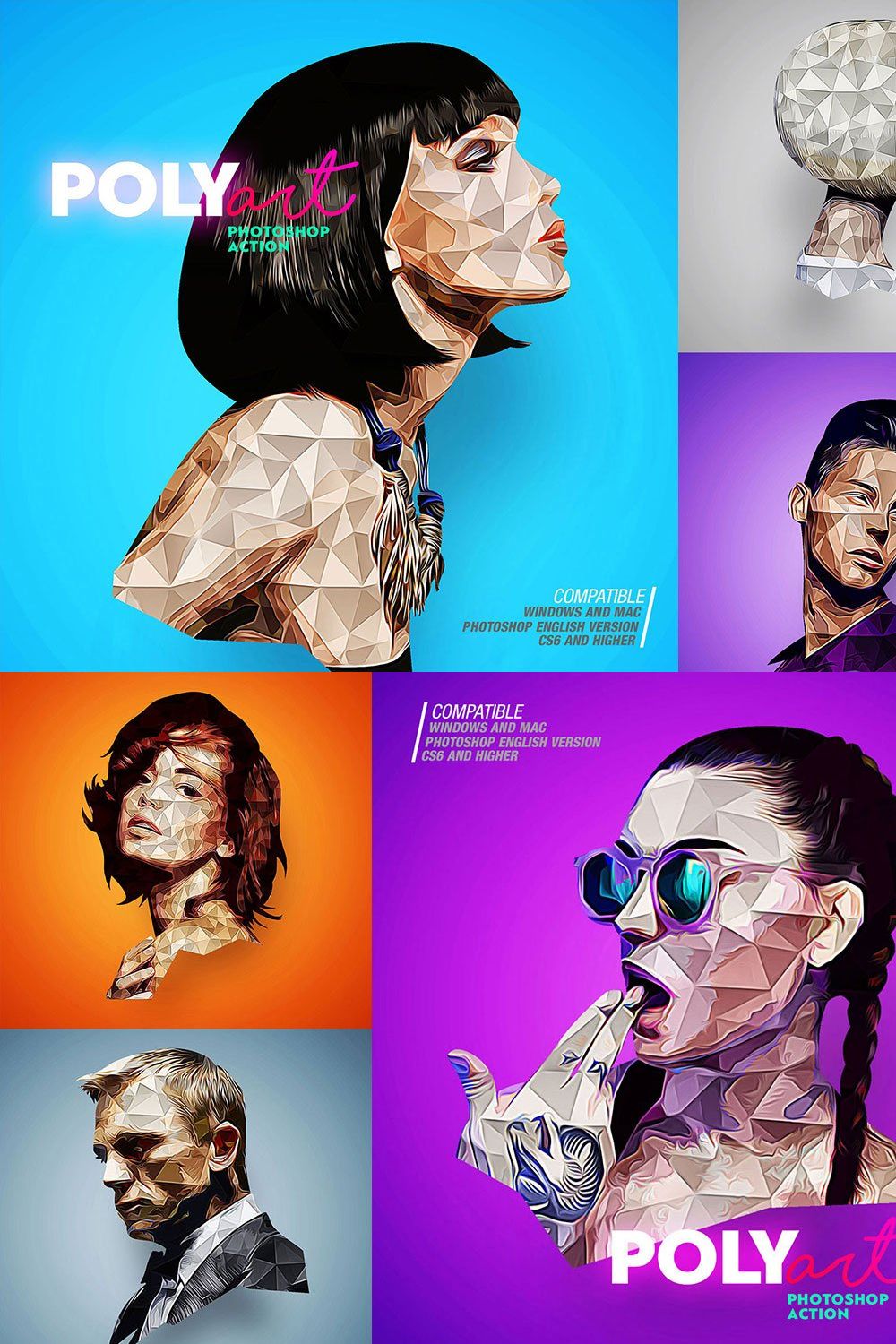 Low Poly Photoshop Action CS6+ pinterest preview image.