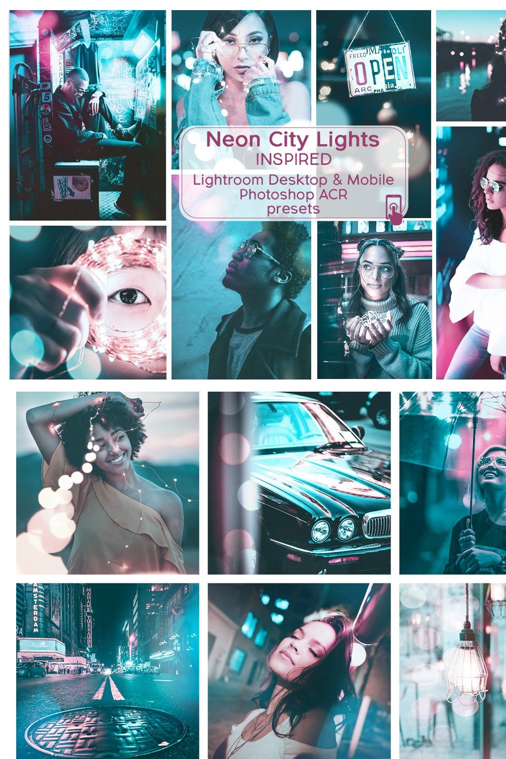 Lr & Ps Presets ACR Neon City Lights pinterest preview image.