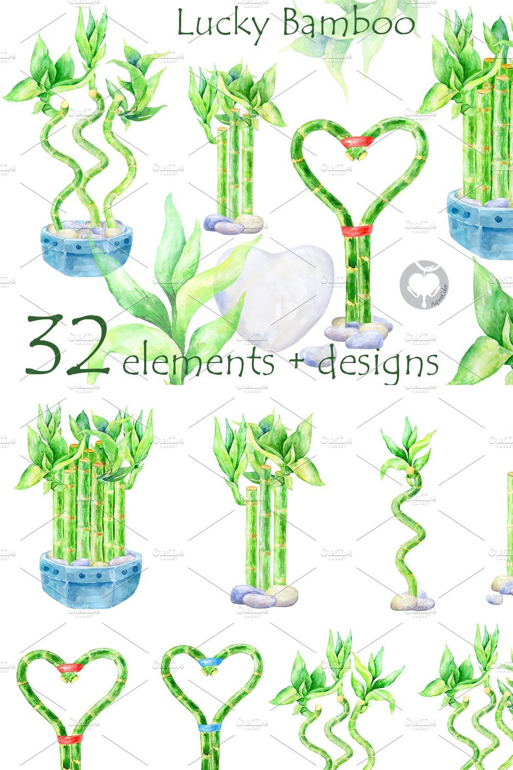 Lucky Bamboo - watercolor clipart pinterest preview image.