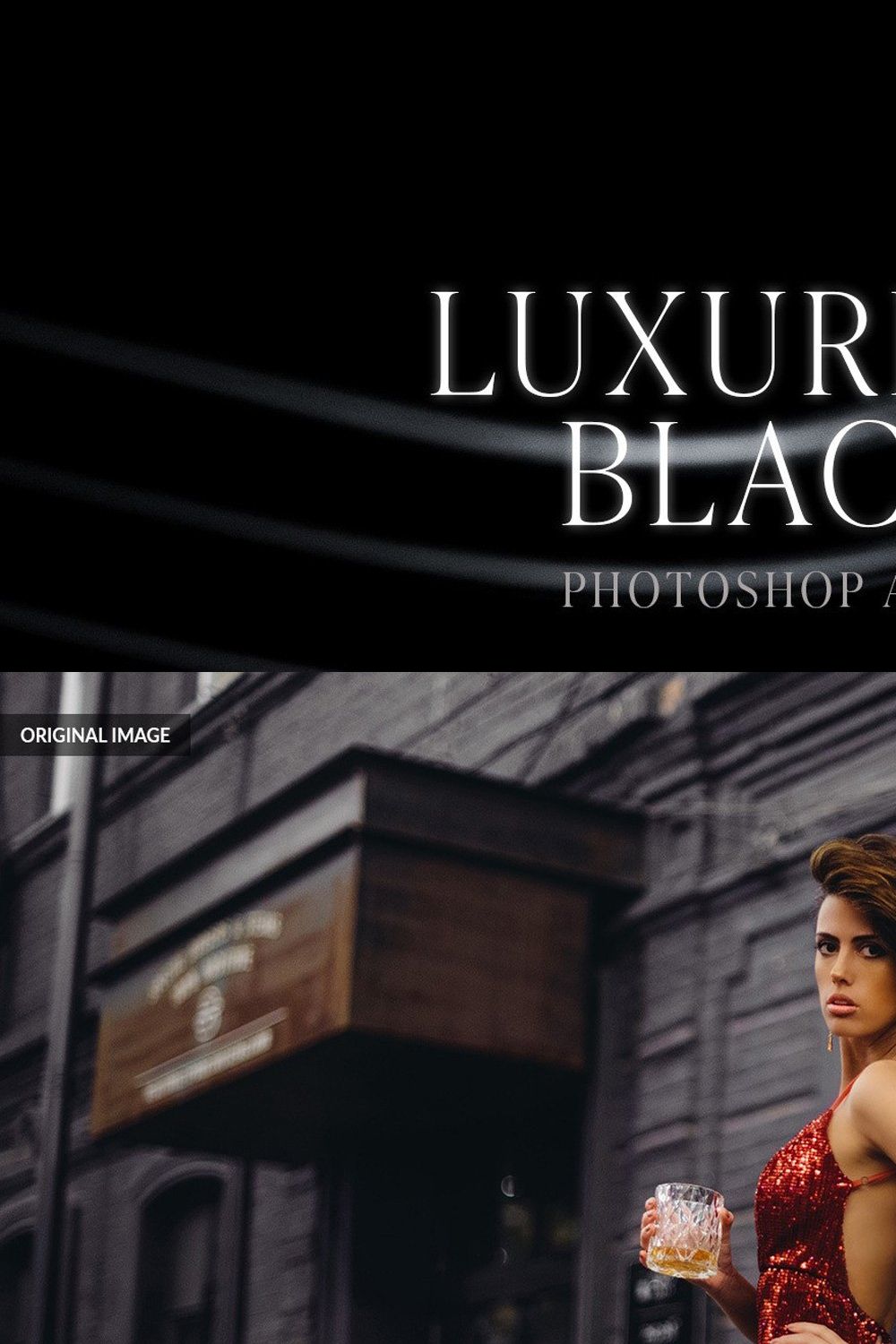 Luxurious Blacks Photoshop Action pinterest preview image.