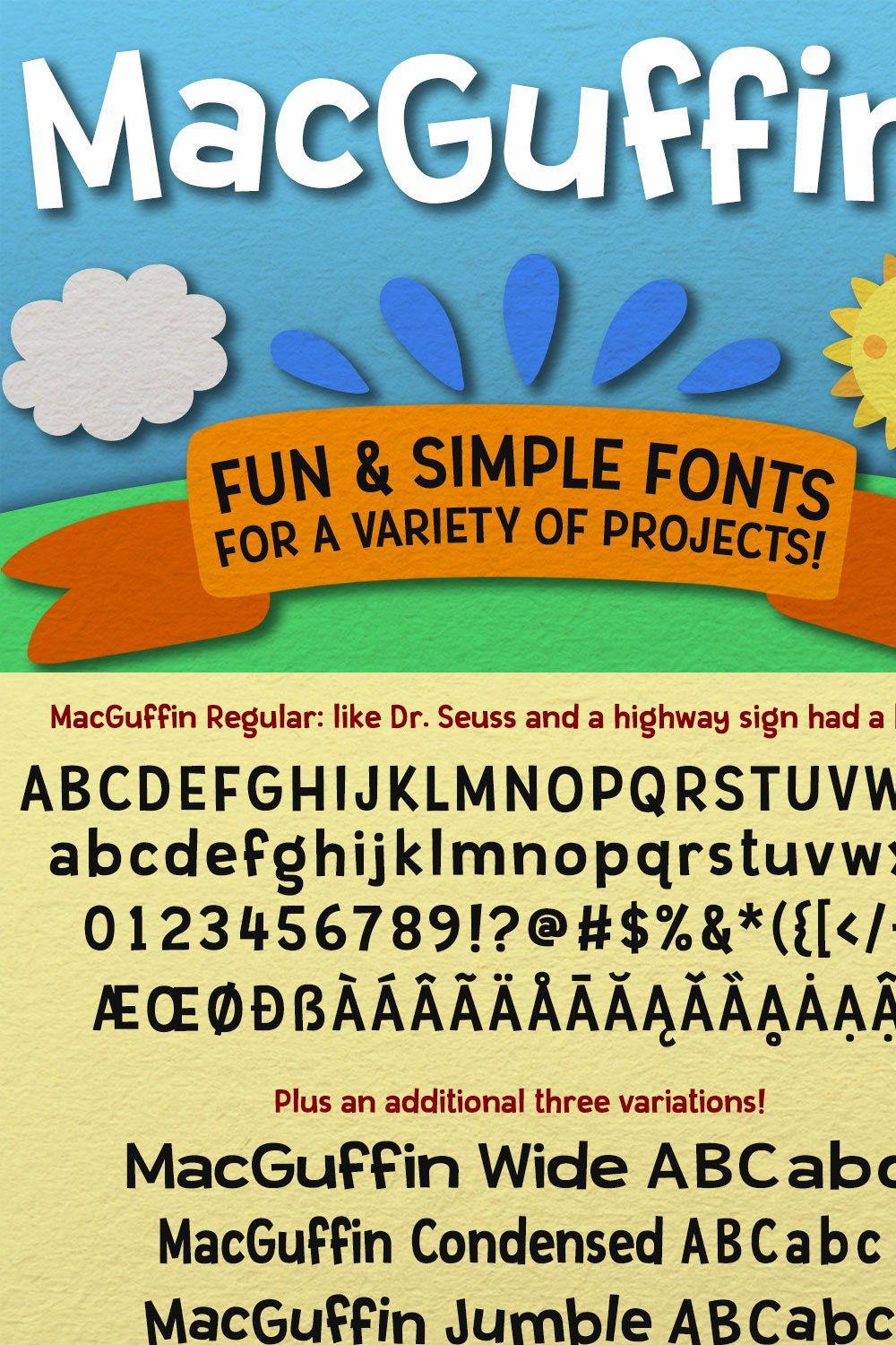 MacGuffin fun font set pinterest preview image.