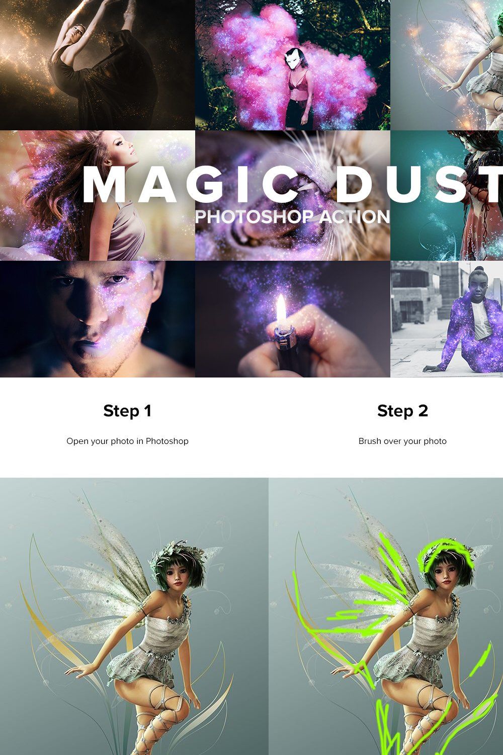 Magic Dust Photoshop Action pinterest preview image.