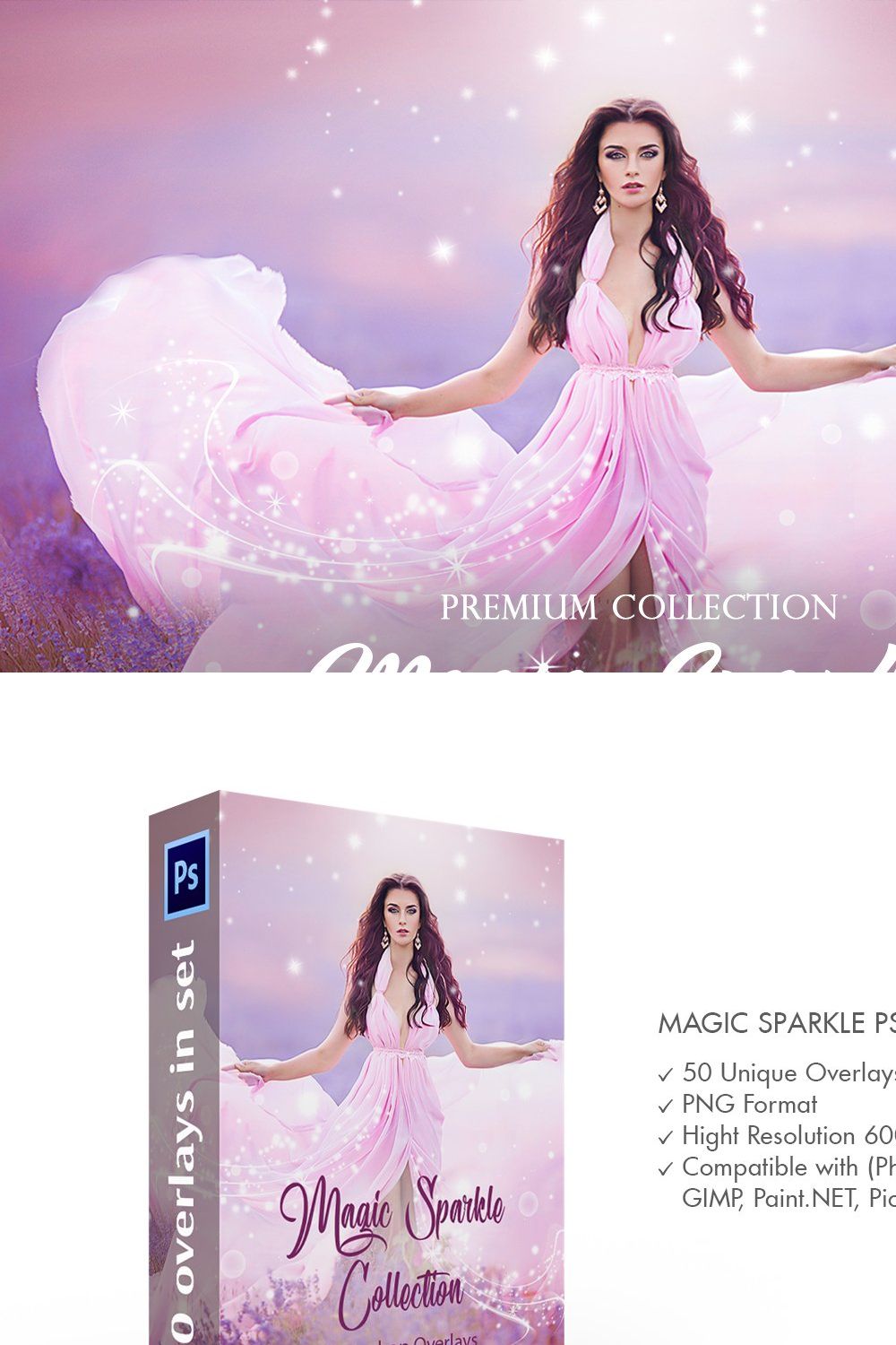 Magic Sparkle Photoshop Overlays pinterest preview image.