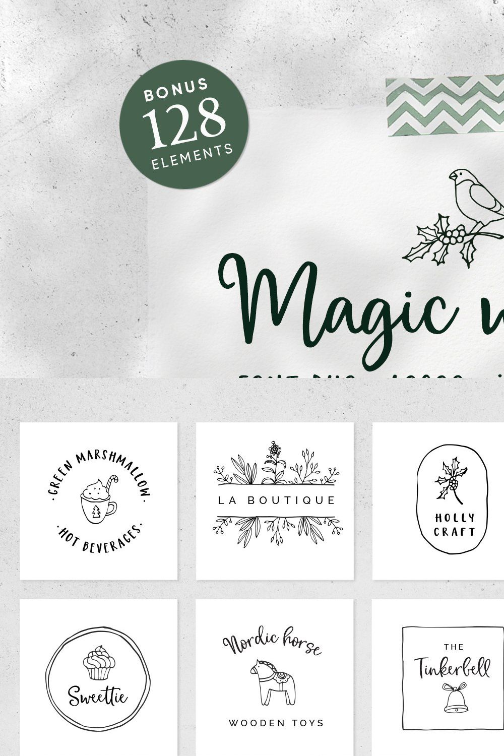 Magic Winter script font duo & logos pinterest preview image.
