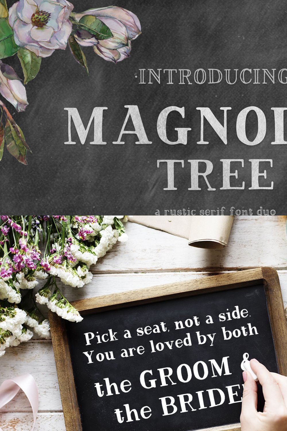 Magnolia Tree Rustic Font pinterest preview image.
