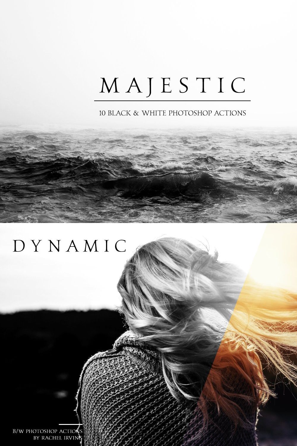 Majestic: Black + White PS Actions pinterest preview image.