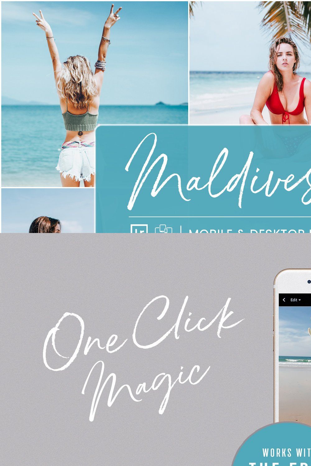 MALDIVES BLUE LIGHTROOM PRESETS pinterest preview image.