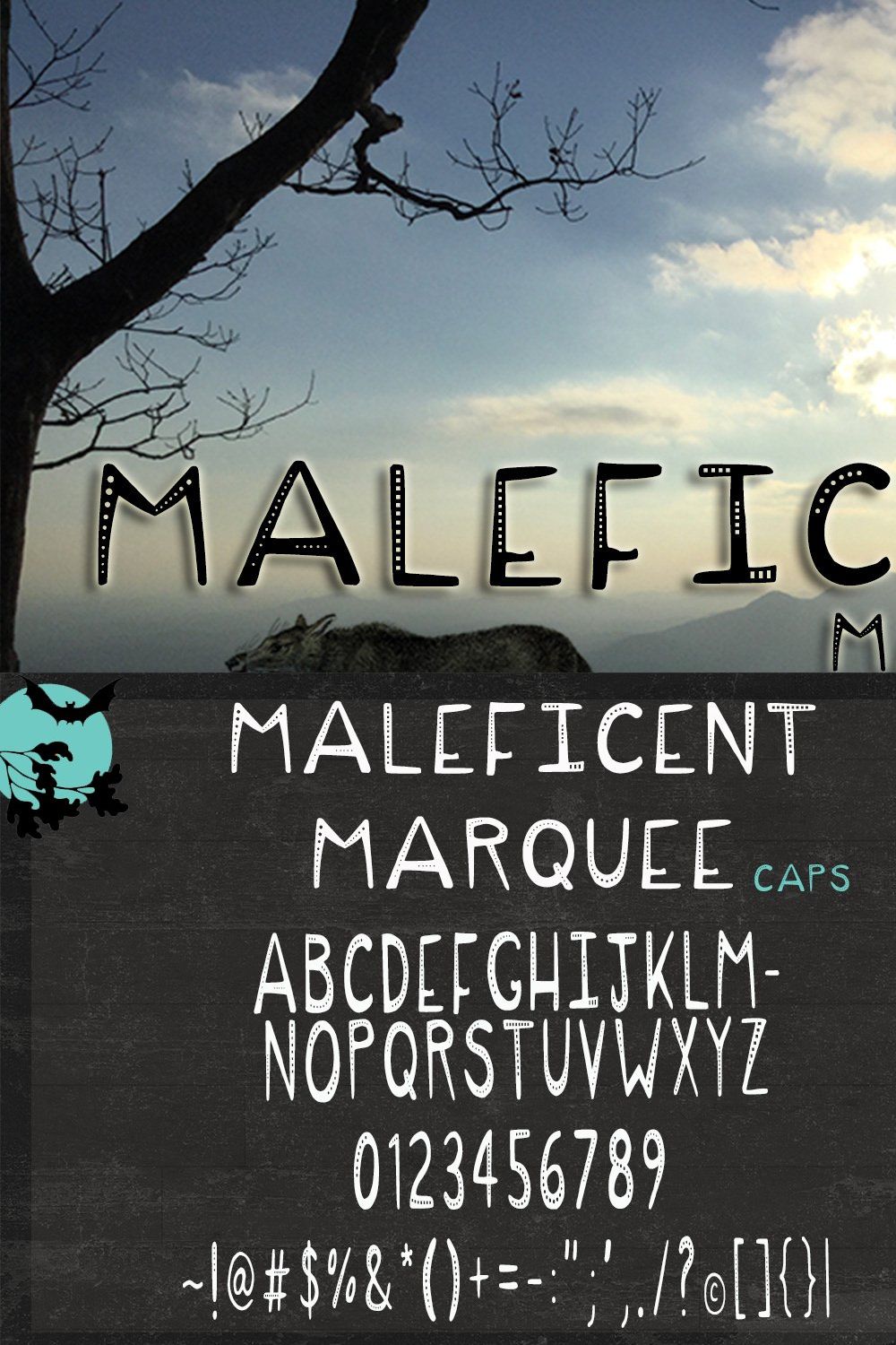 Maleficent Marquee Menacing Typeface pinterest preview image.