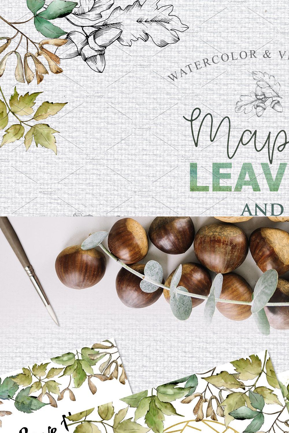 Maple leaves and oak acorns set pinterest preview image.