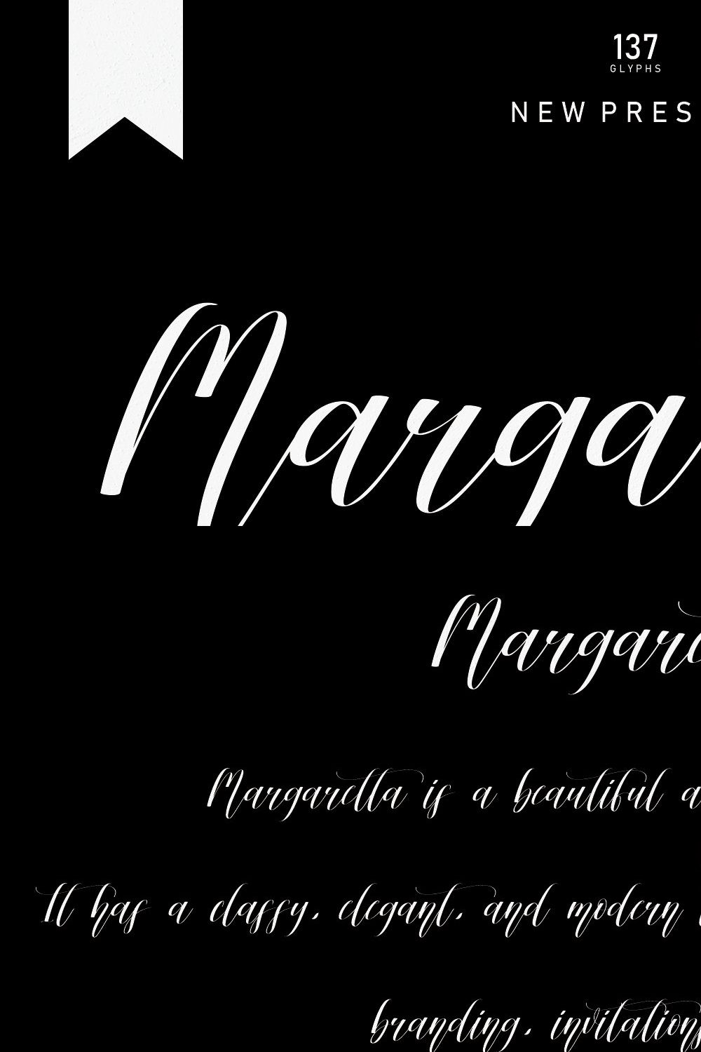 Margaretta | Script font pinterest preview image.