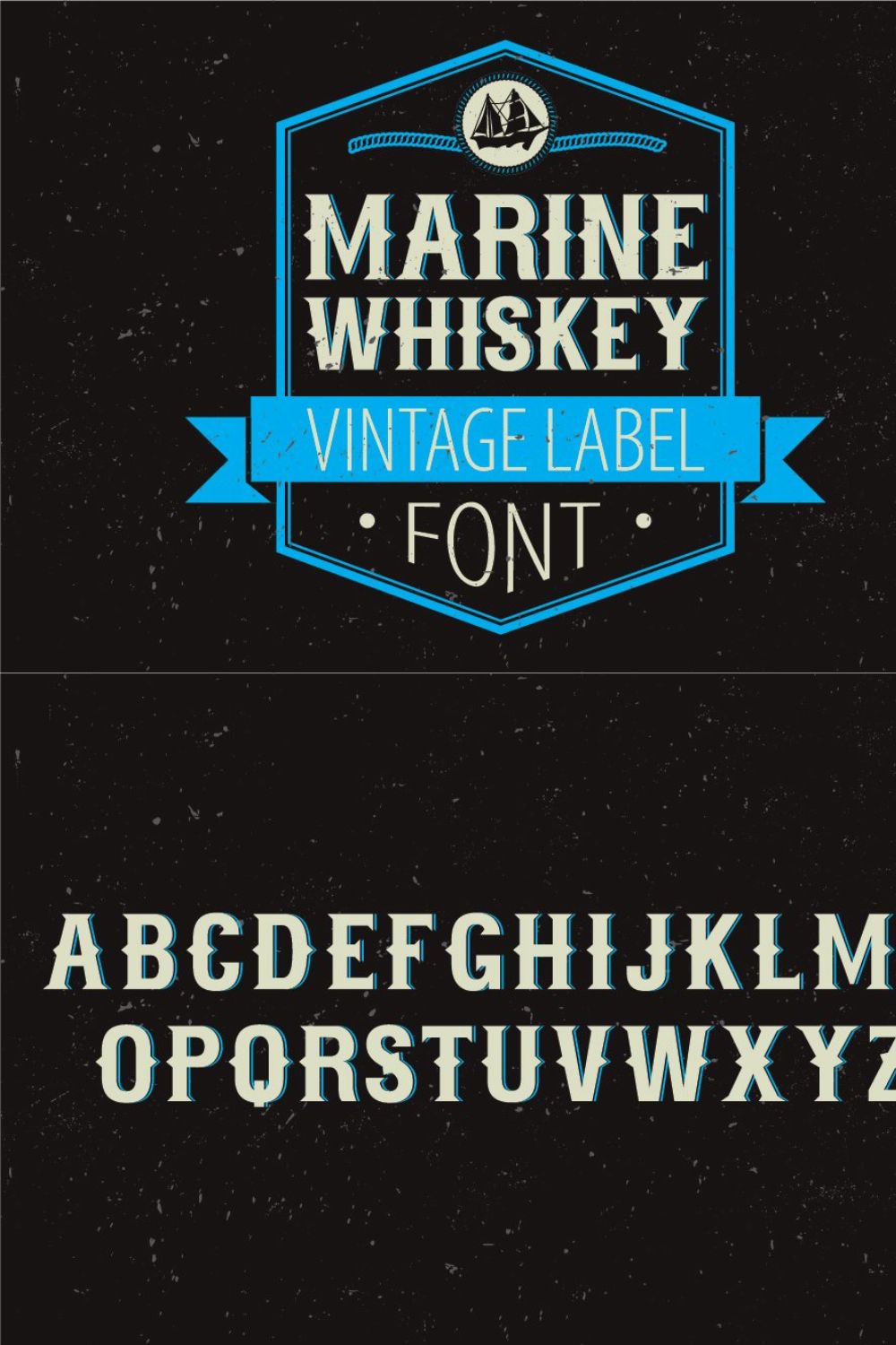 Marine Whiskey label font pinterest preview image.