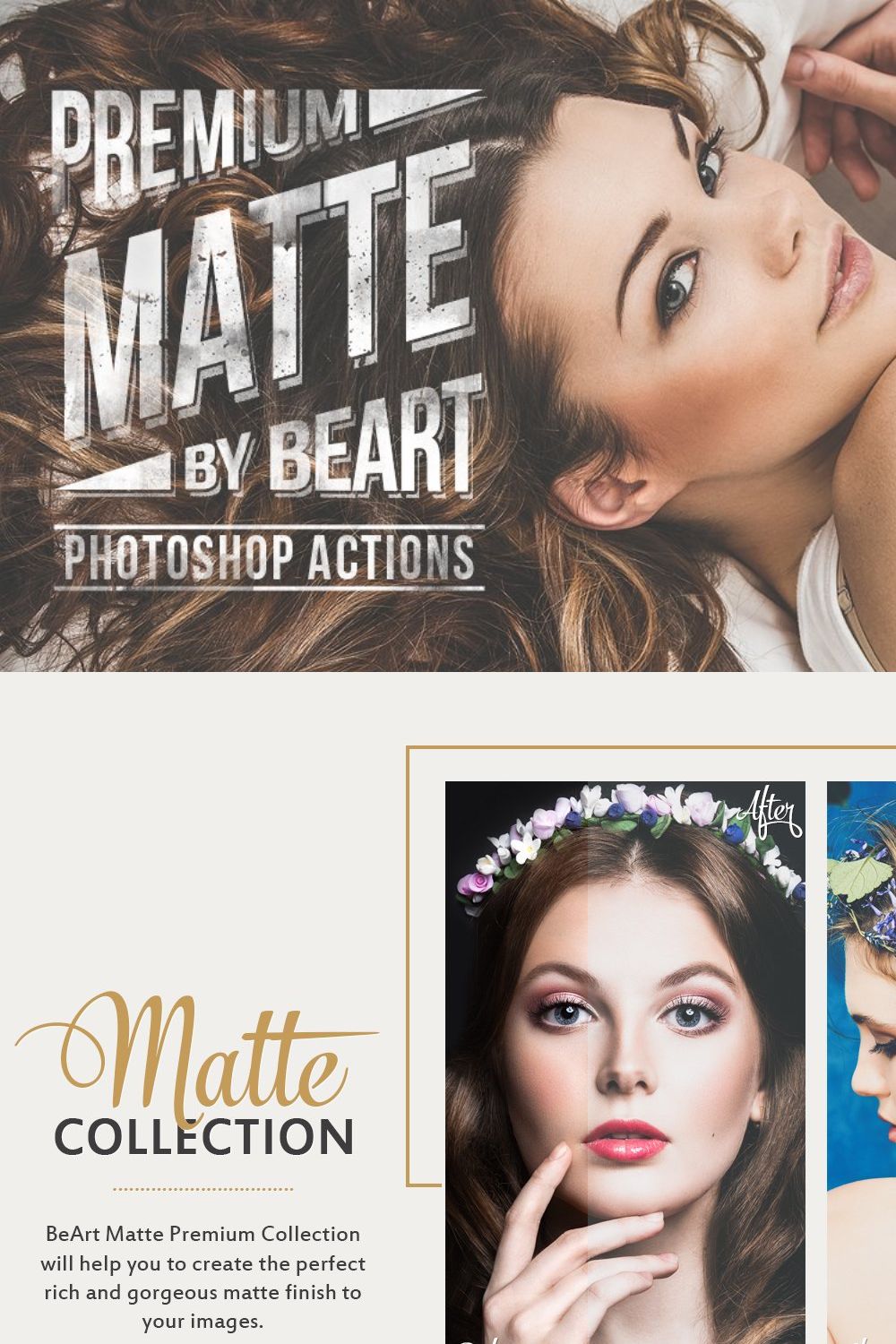 Matte Premium Photoshop Actions pinterest preview image.