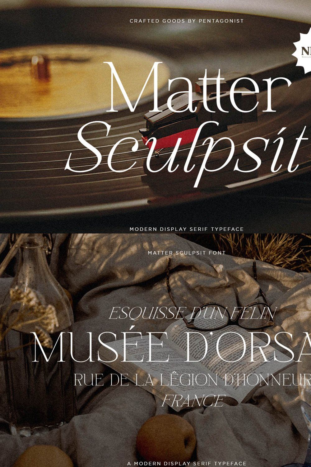 Matter Sculpsit | Modern serif pinterest preview image.