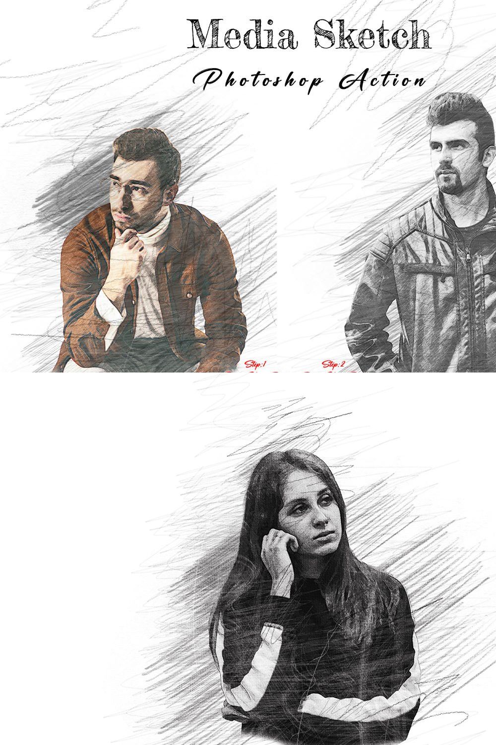 Media Sketch Photoshop Action pinterest preview image.