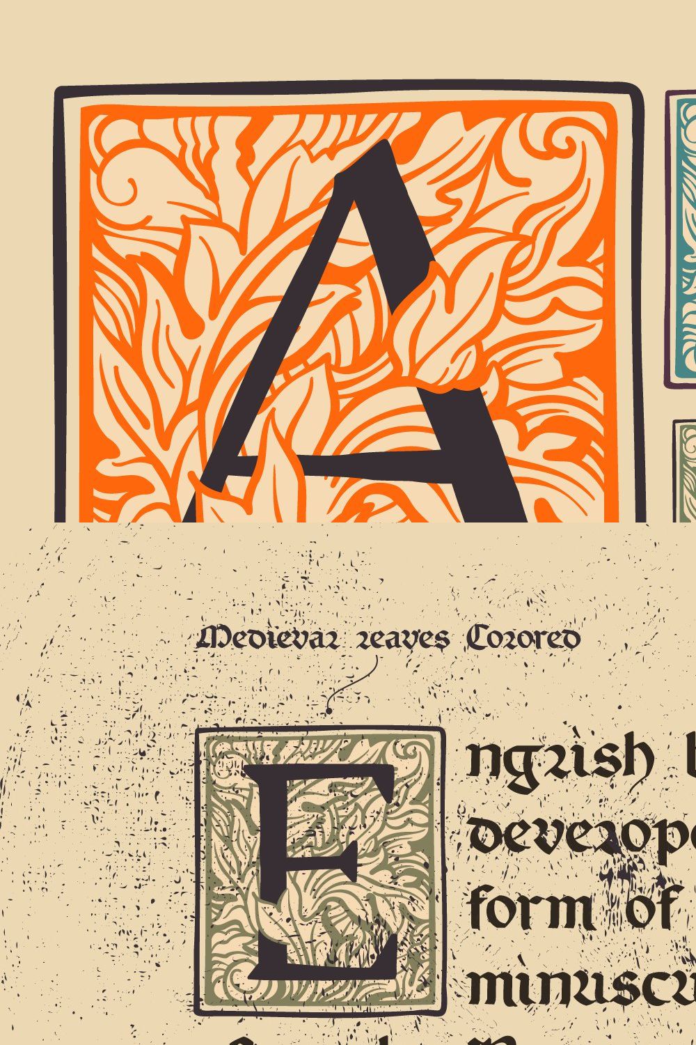 Medieval Leaves Colored initials set pinterest preview image.