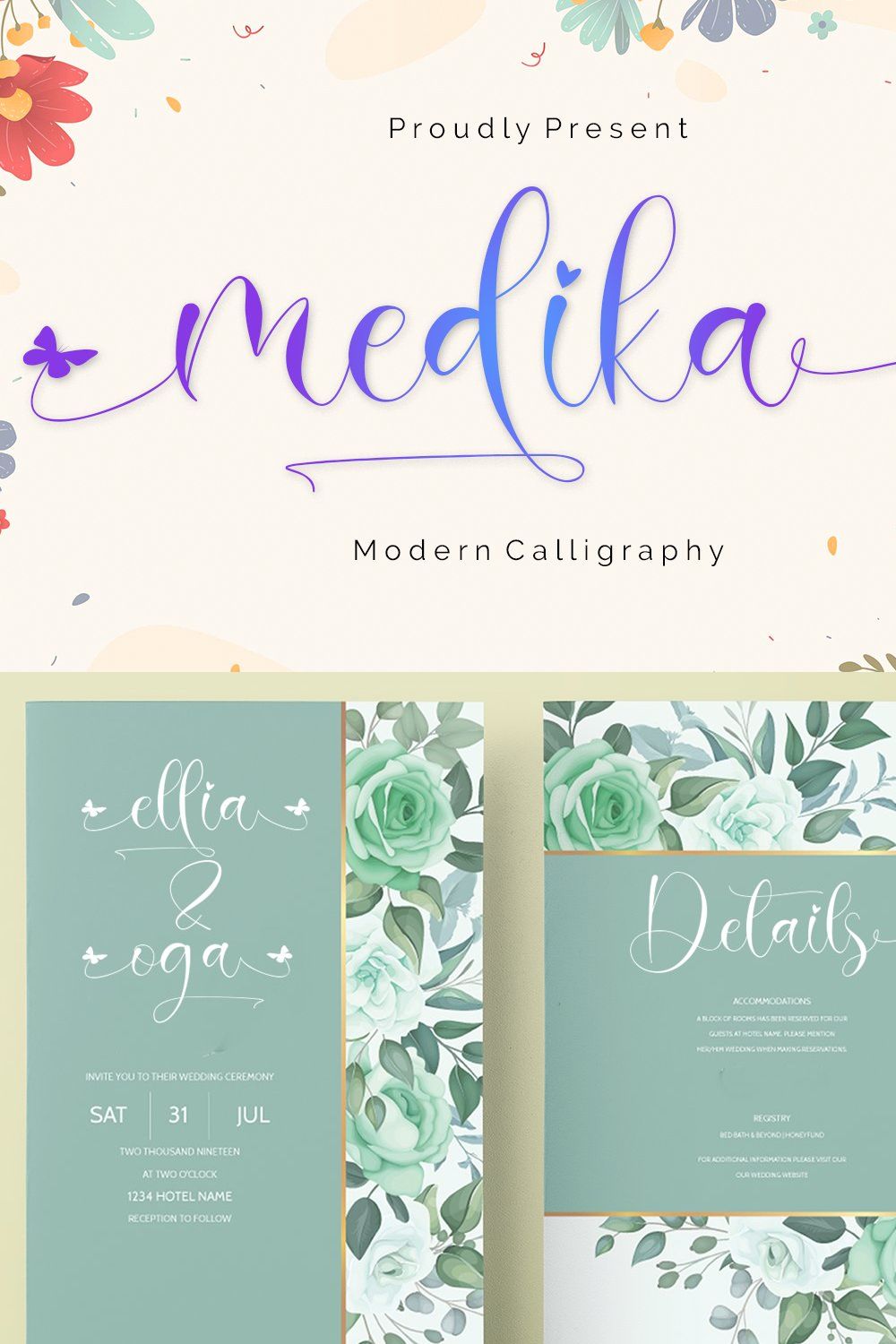 Medika Butterfly Love Calligraphy pinterest preview image.