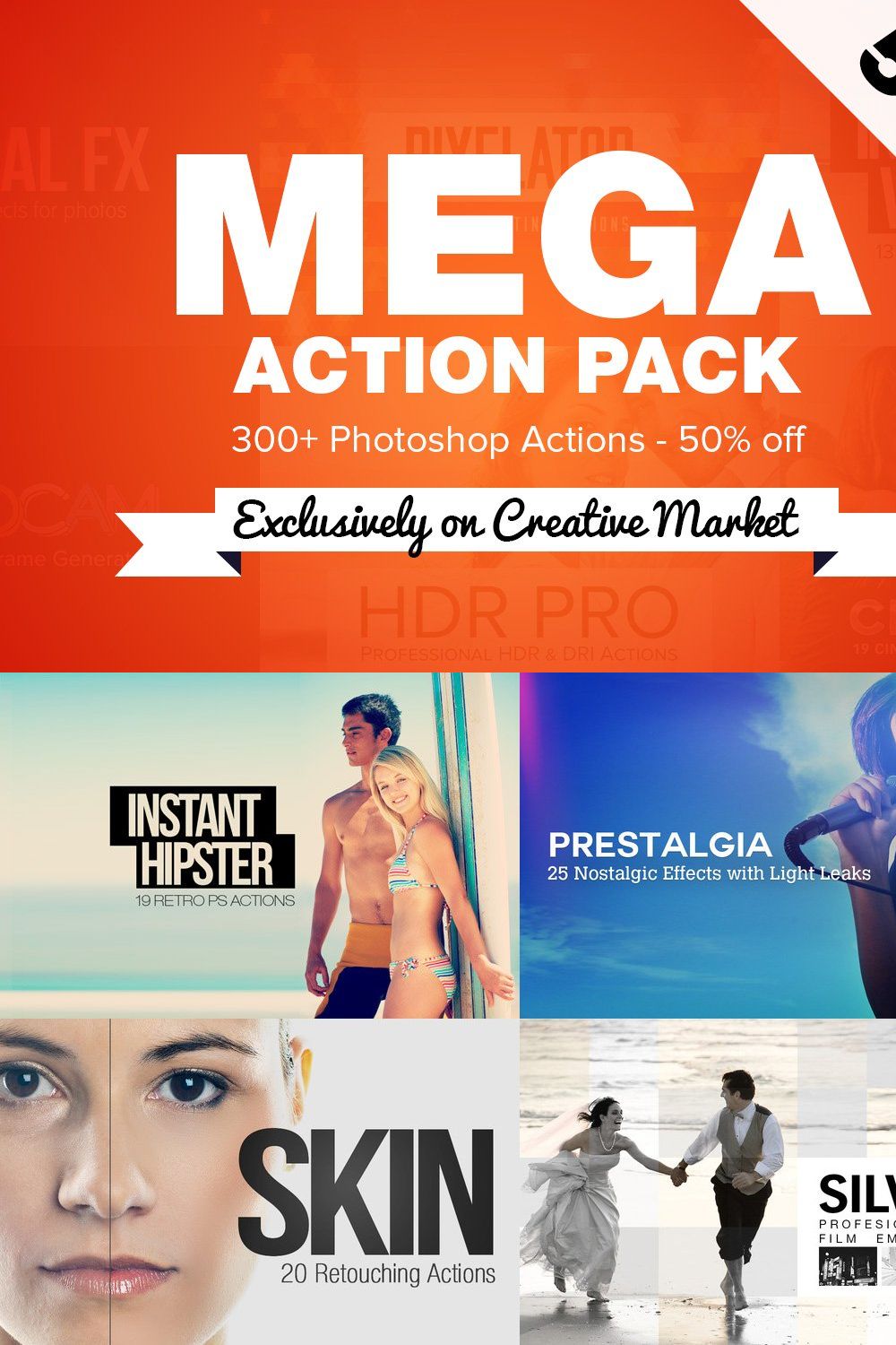 Mega 300+ Action Pack pinterest preview image.