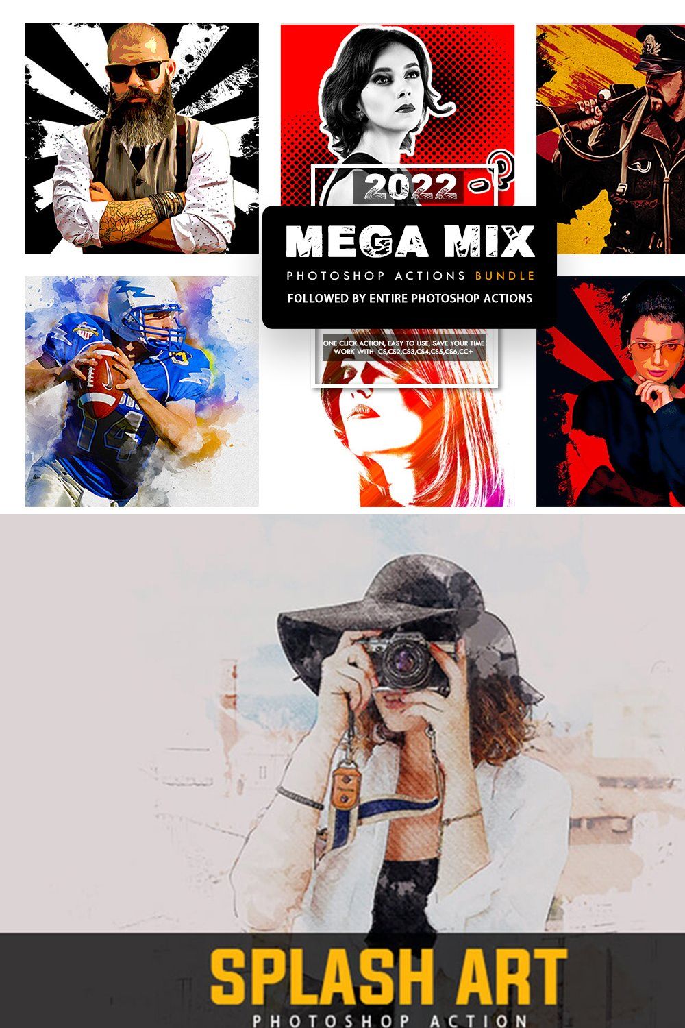 Mega Mix Photoshop Action Bundel pinterest preview image.