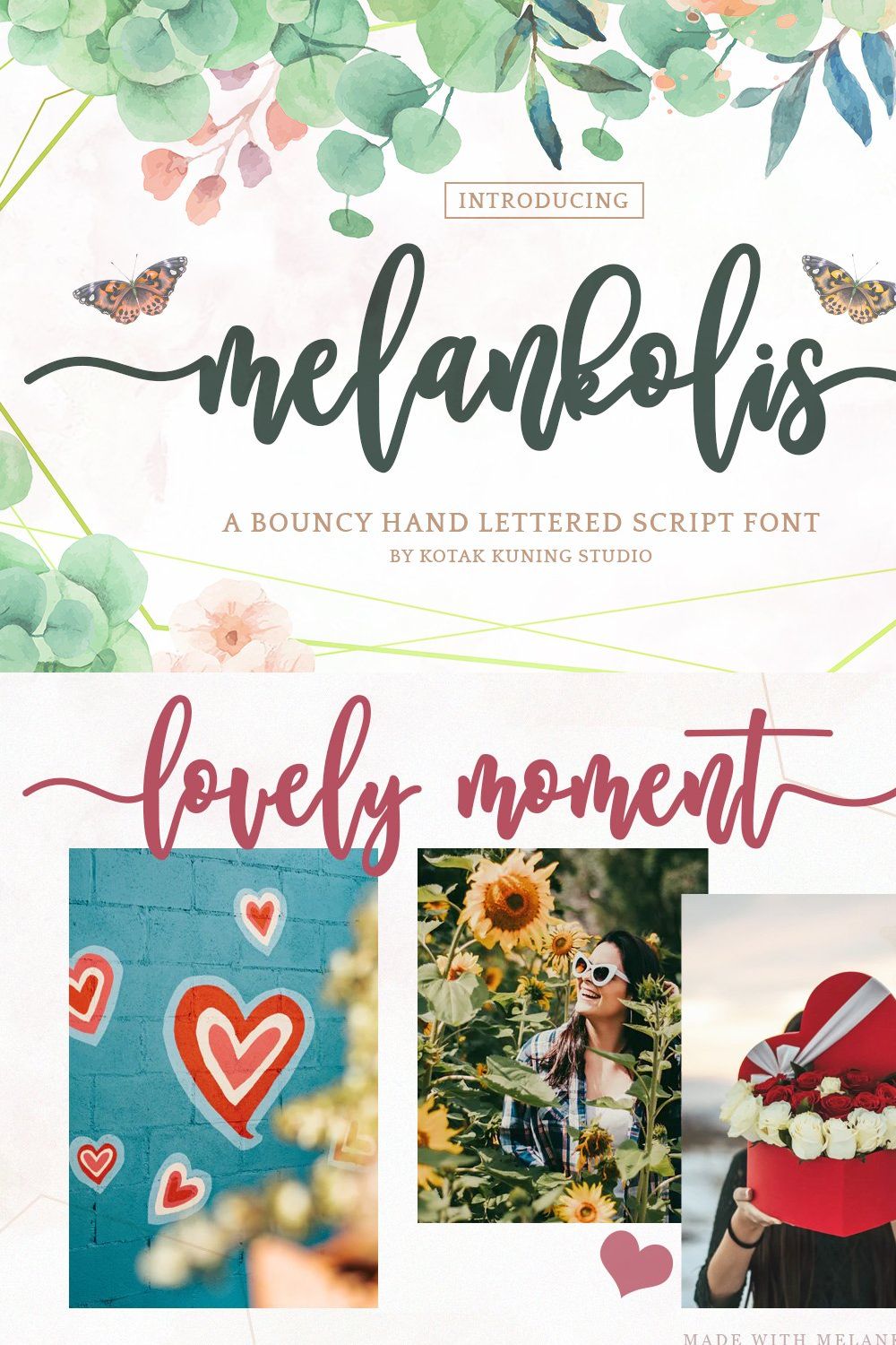 Melankolis - Bouncy Script Font pinterest preview image.