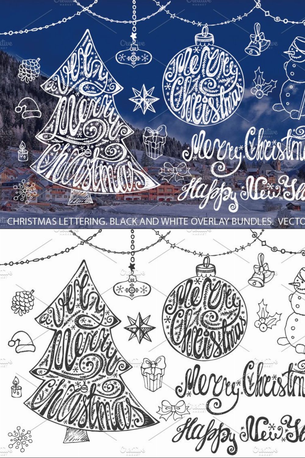 Merry Christmas tree lettering set pinterest preview image.