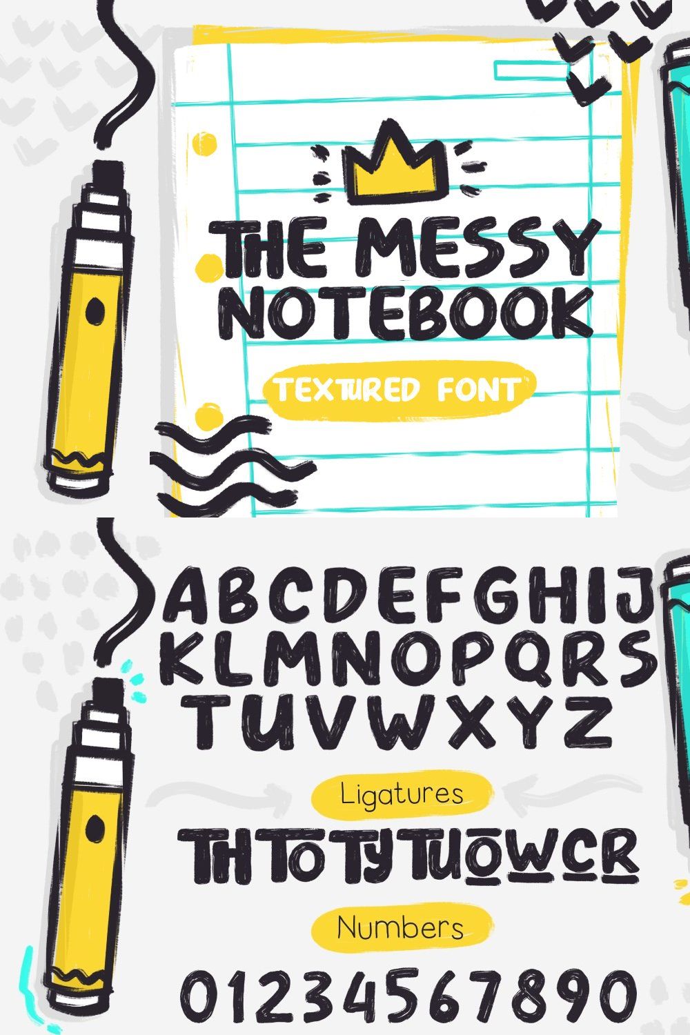 Messy Notebook - Textured Font pinterest preview image.