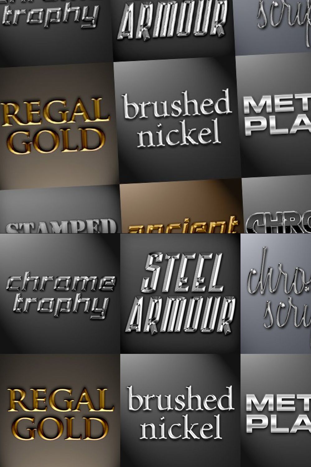 Metal Photoshop Styles Pack 1 pinterest preview image.