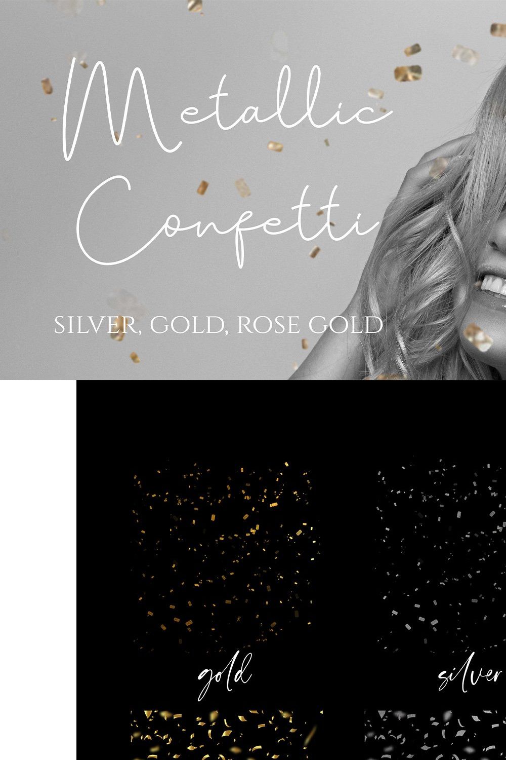 Metallic Confetti Digital Overlays pinterest preview image.