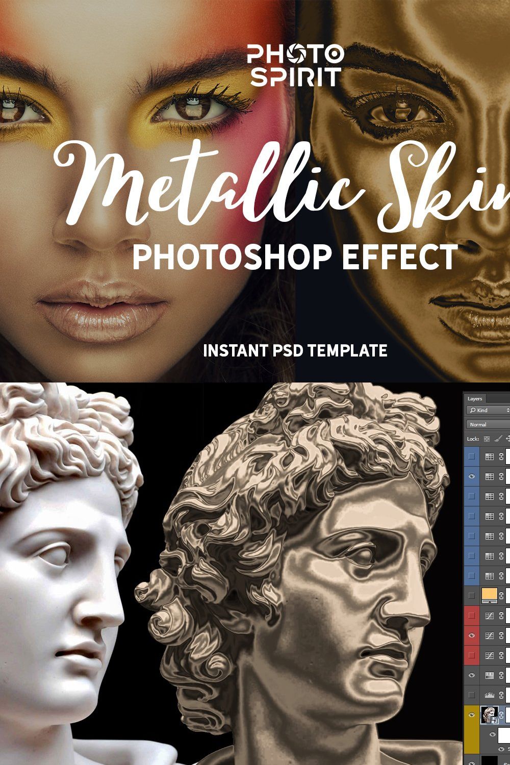 Metallic Skin Photoshop Effect pinterest preview image.