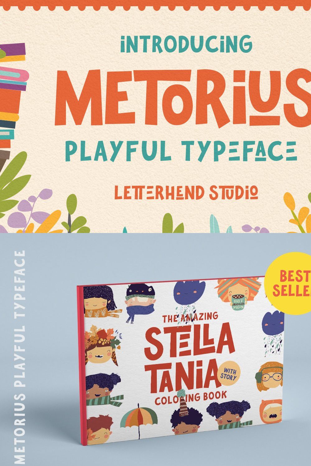 Metorius - Playful Typeface pinterest preview image.