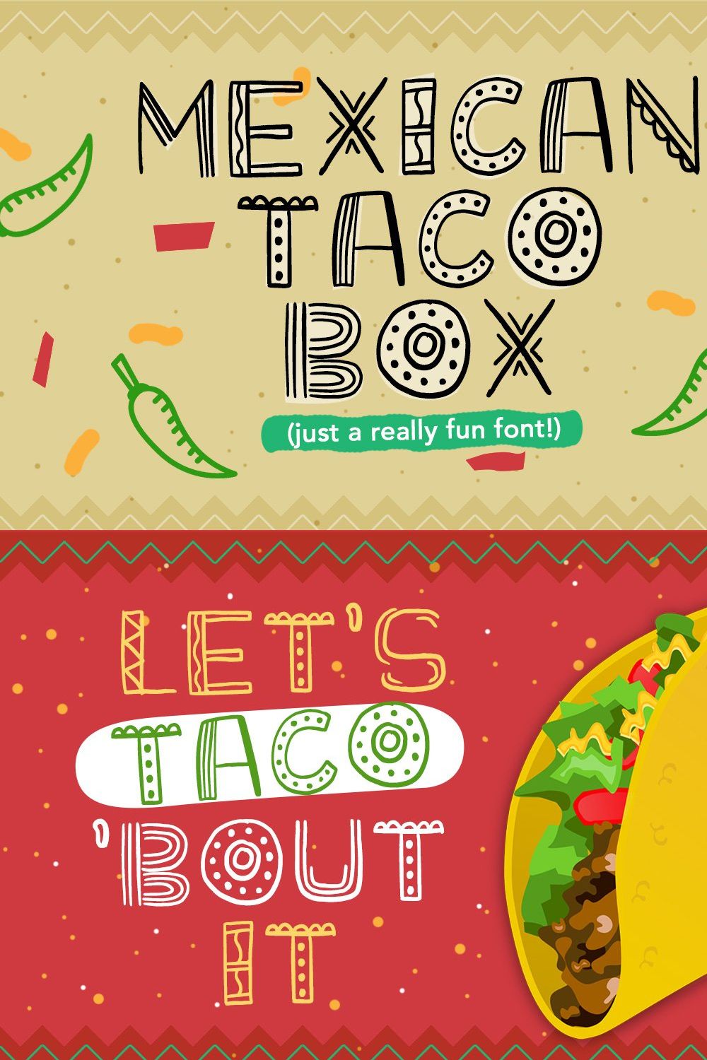 Mexican Taco Box Font pinterest preview image.