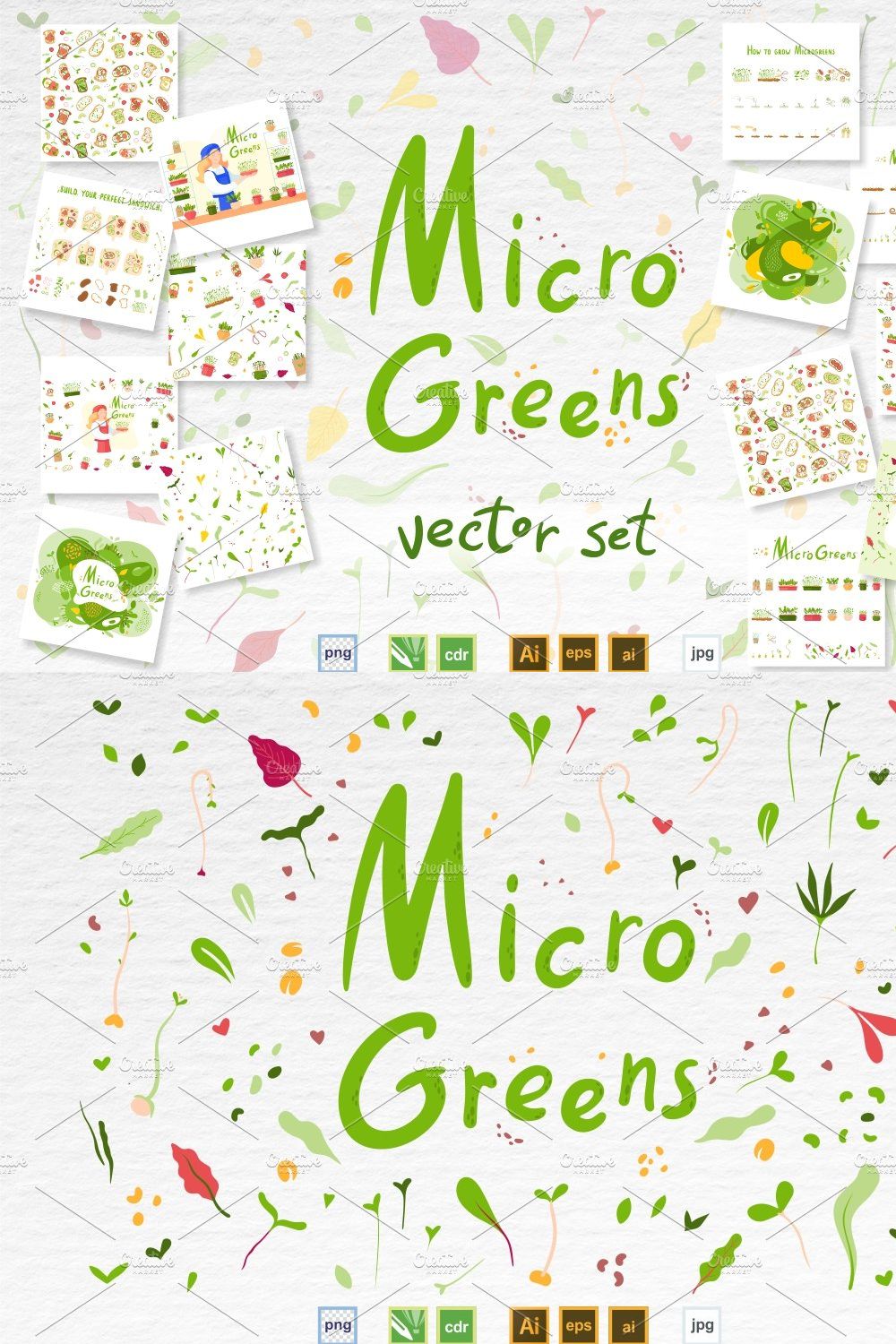 Microgreen illustration set 1 pinterest preview image.