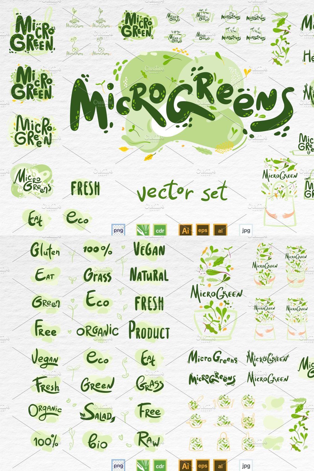 Microgreen illustration set 2 pinterest preview image.