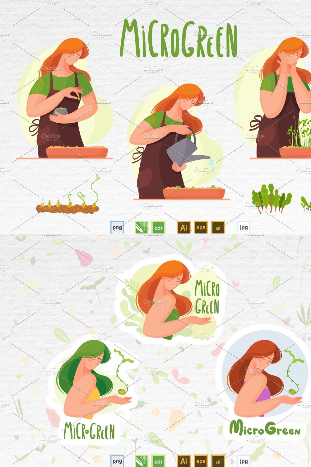 Microgreen illustration set 4 pinterest preview image.