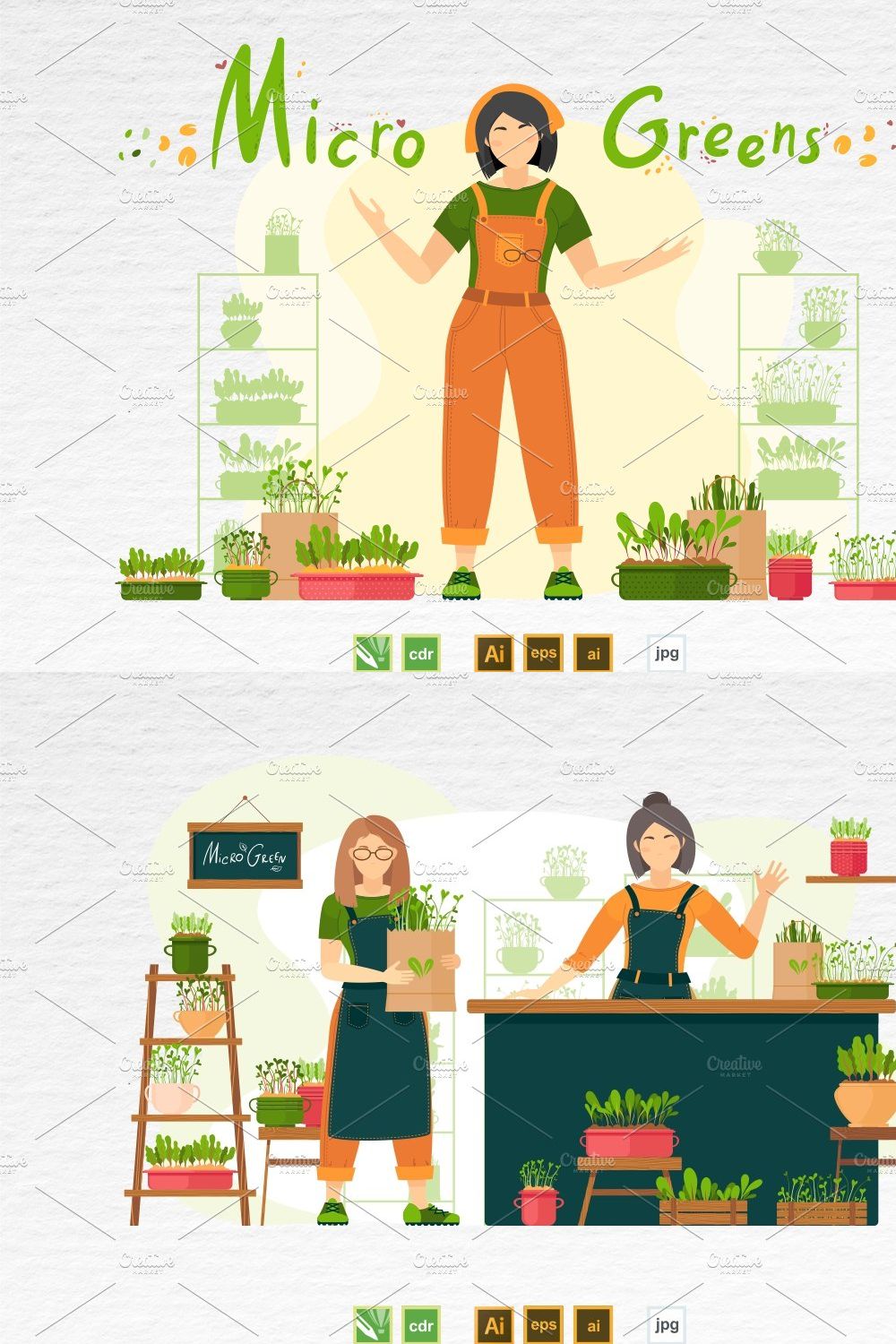 Microgreen illustration set 5 pinterest preview image.