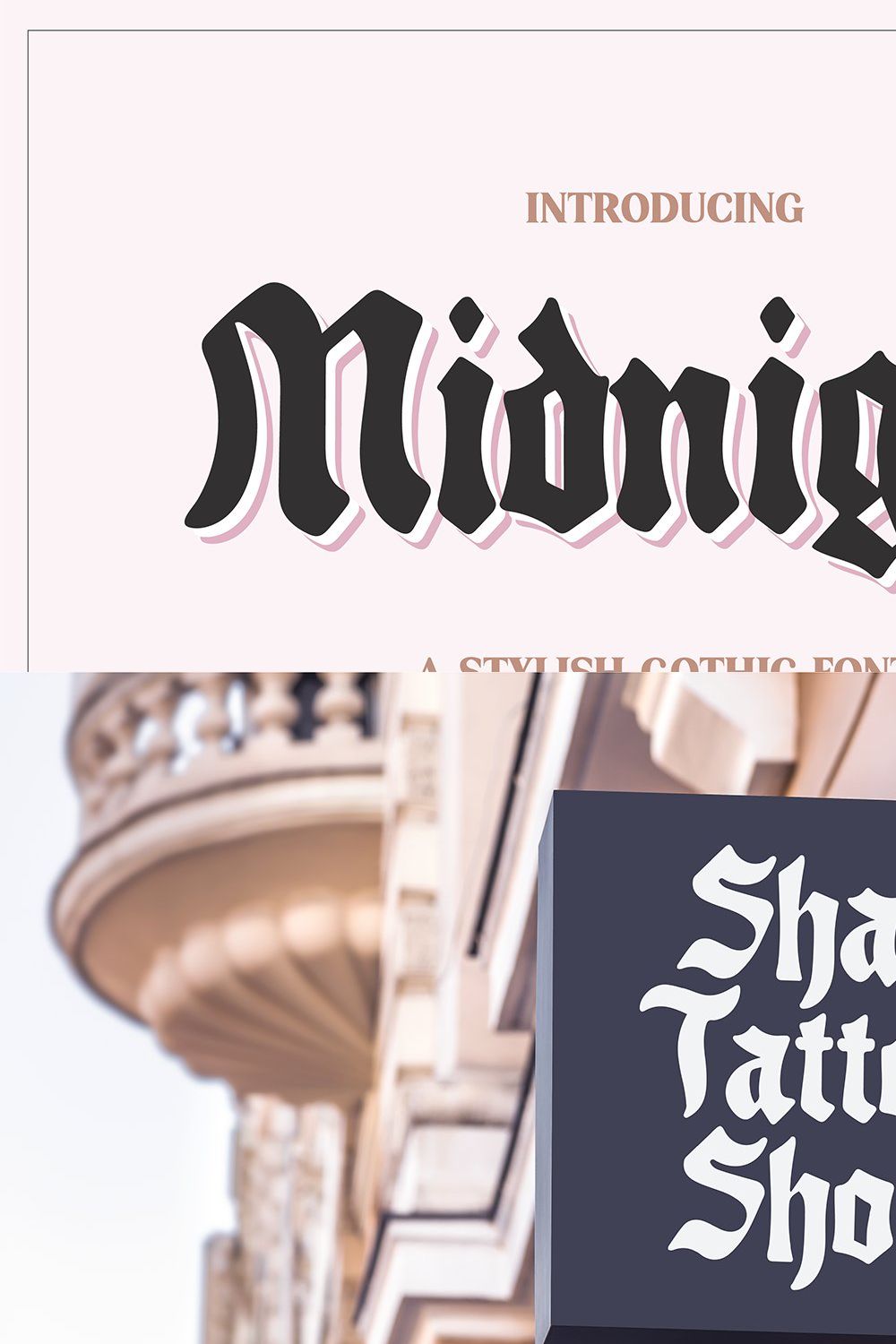 MIDNIGHT Stylish Gothic Font pinterest preview image.