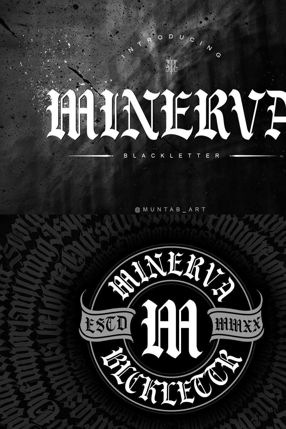 Minerva | Blackletter Font pinterest preview image.