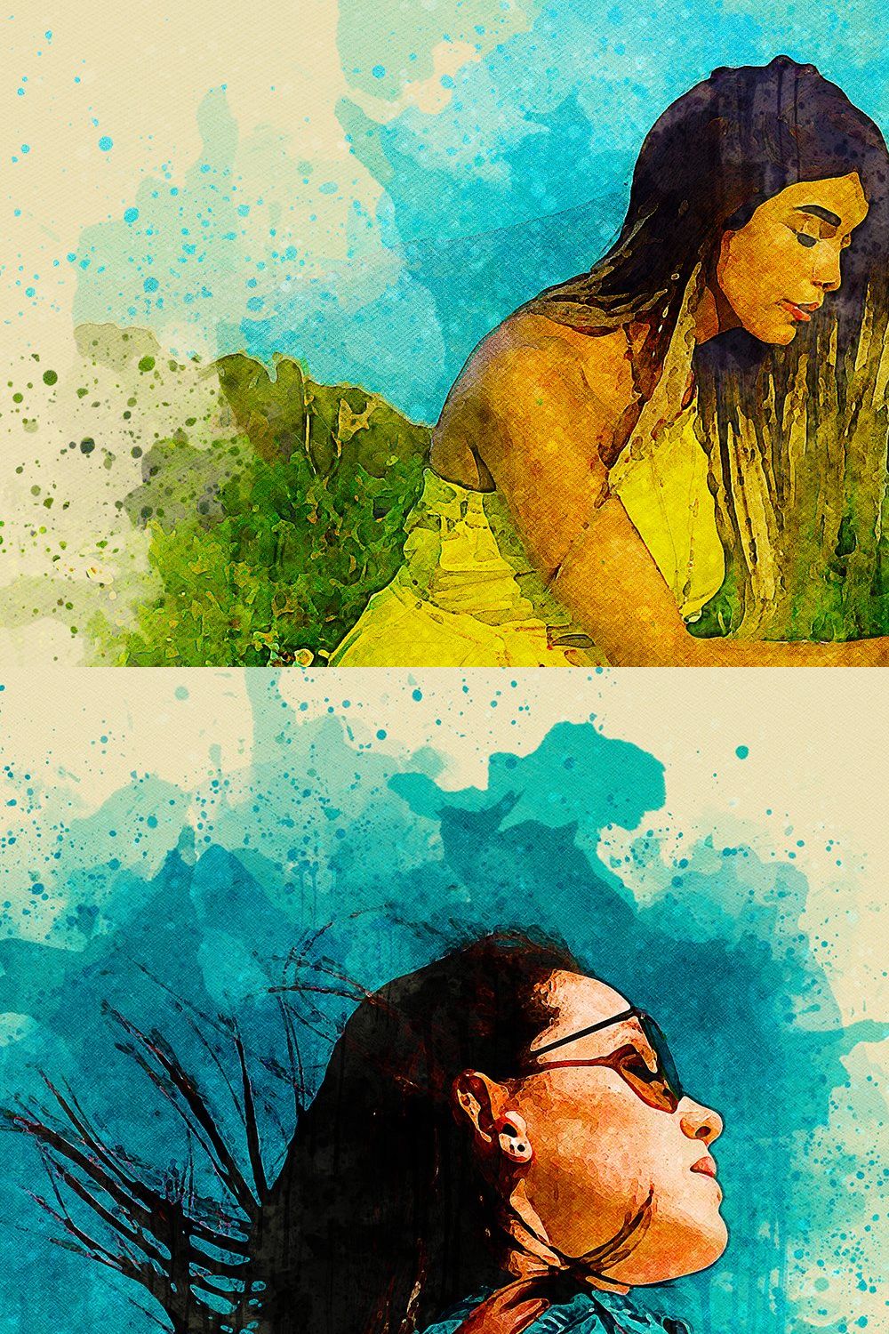 Mixed Watercolor Photoshop Action pinterest preview image.