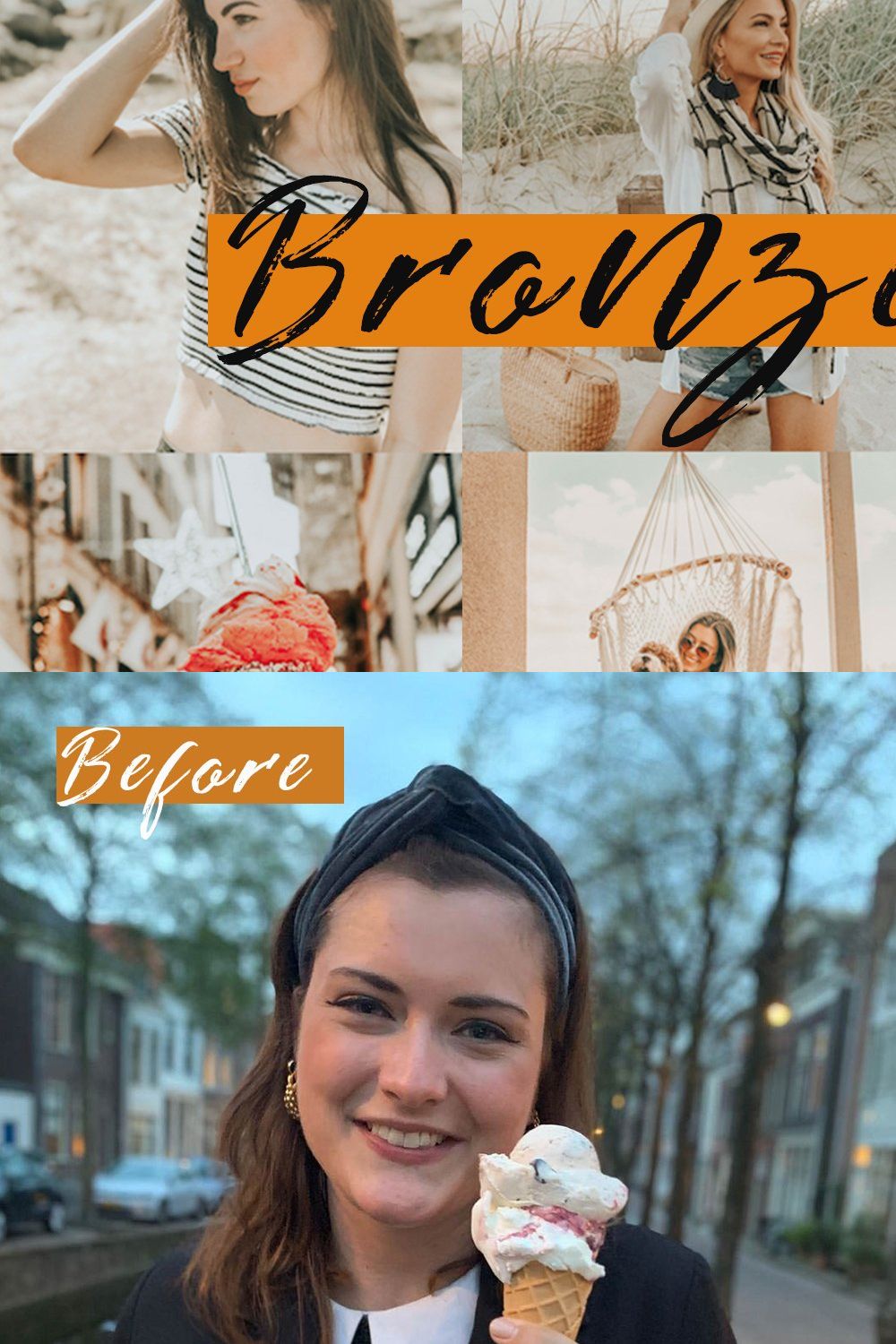 Mobile Lightroom Presets BRONZE GLOW pinterest preview image.