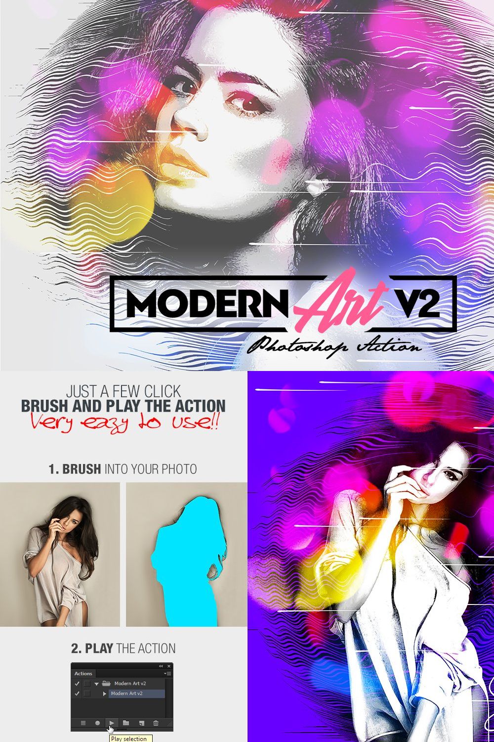 Modern Art Photoshop Action v2 pinterest preview image.