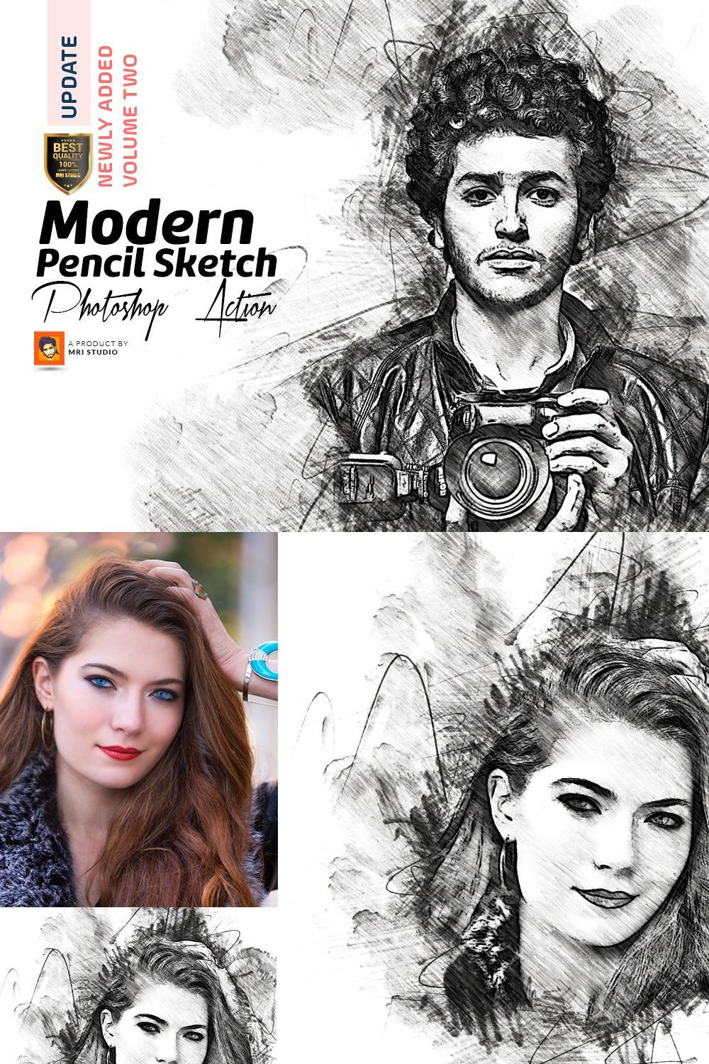 Modern Pencil Sketch PS Action pinterest preview image.