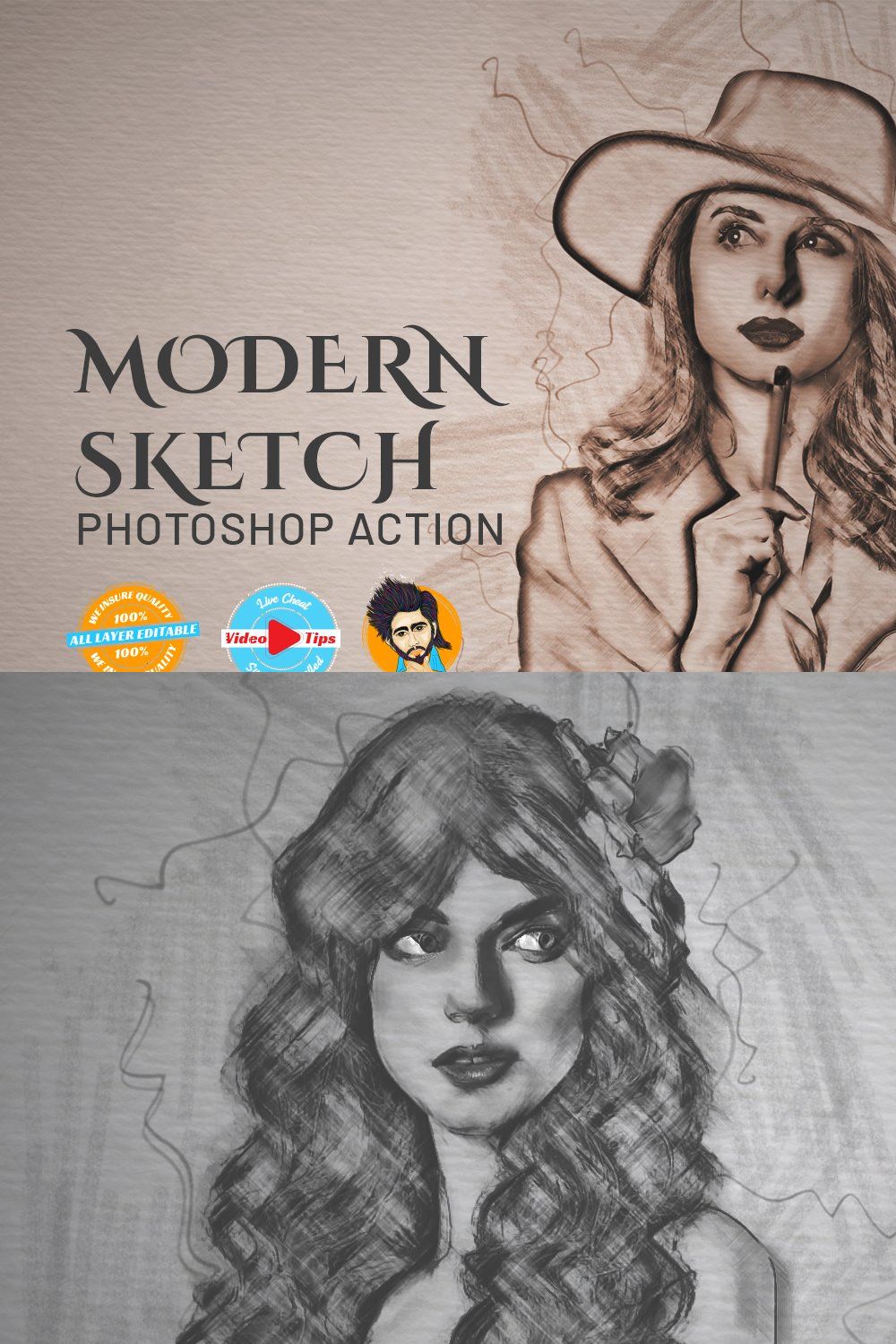 Modern Sketch Photoshop Action pinterest preview image.